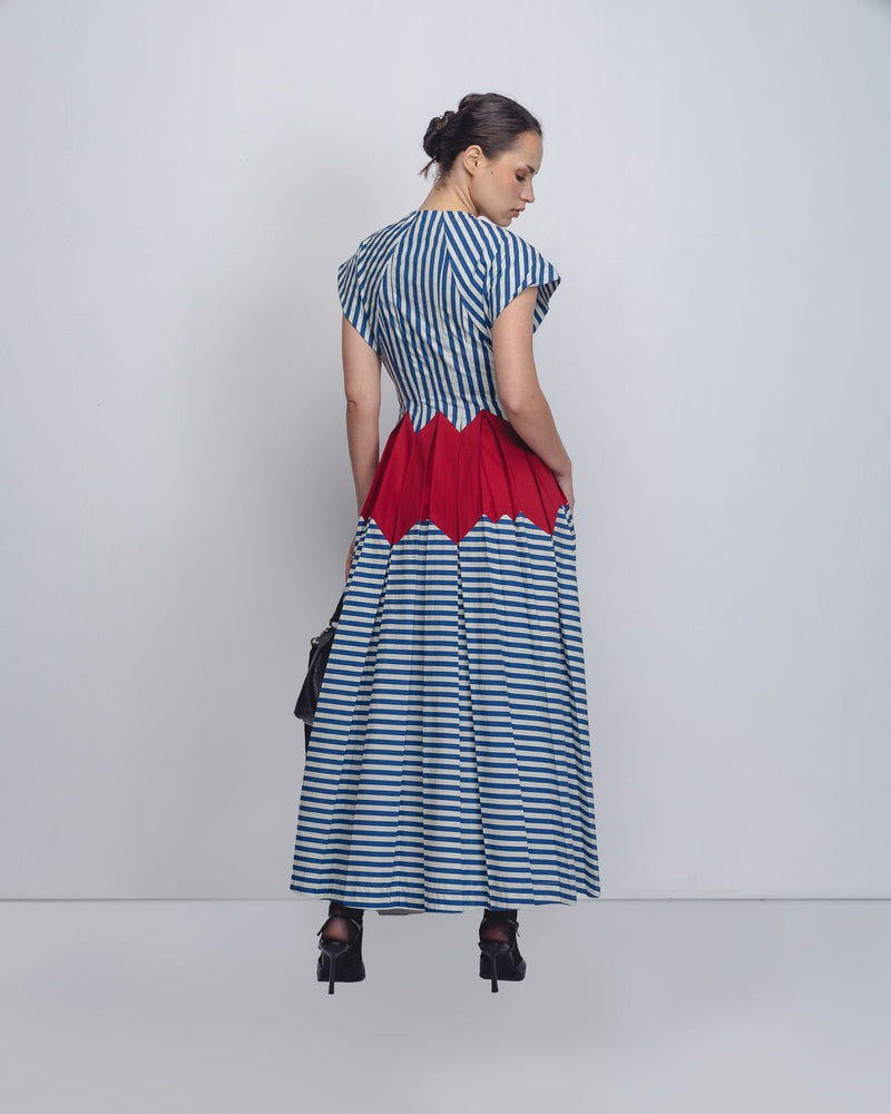 Abra Dress - Blue + White Stripes / Red cotton Buy Abra Dress - Blue + White Stripes / Red from C&W | Dresses for Women by Leh Studios in blue color for women in Singapore