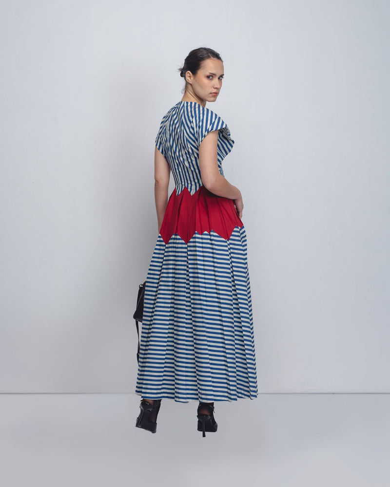 Abra Dress - Blue + White Stripes / Red cotton Buy Abra Dress - Blue + White Stripes / Red from C&W | Dresses for Women by Leh Studios in blue color for women in Singapore