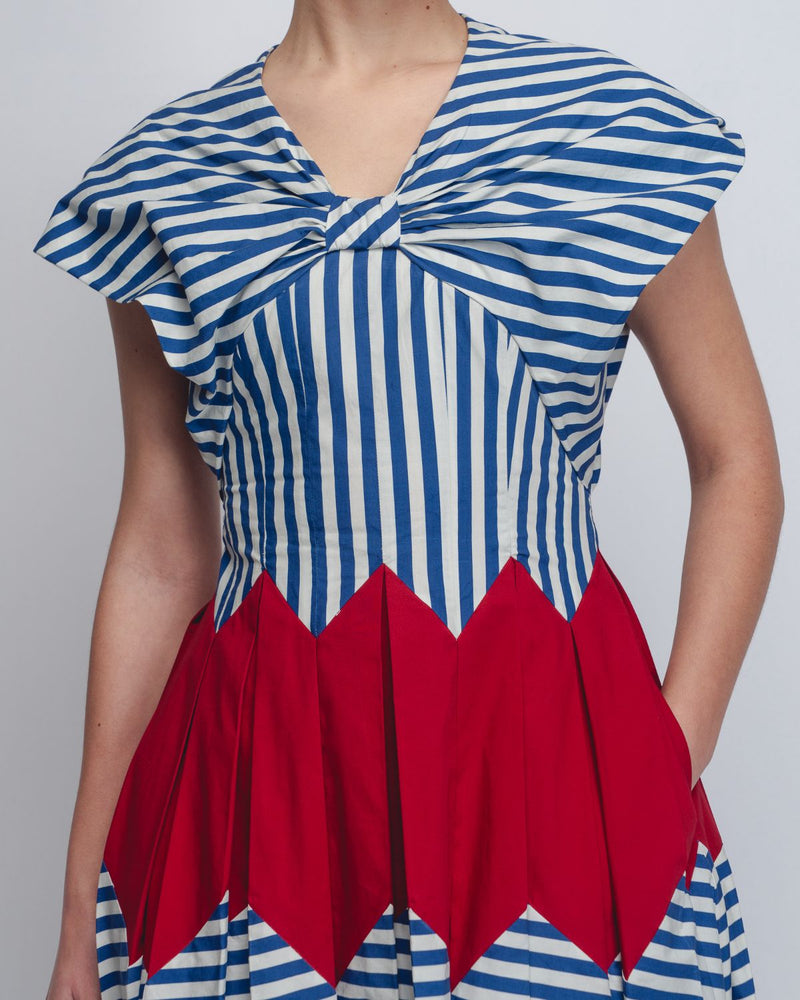 Abra Dress - Blue + White Stripes / Red cotton Buy Abra Dress - Blue + White Stripes / Red from C&W | Dresses for Women by Leh Studios in blue color for women in Singapore