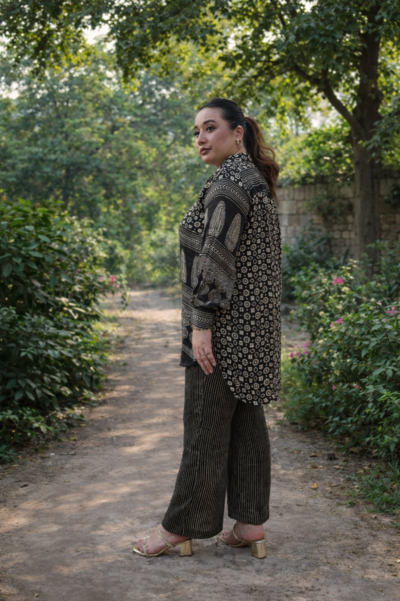 Derby Black Ajrakh Co-ord Set