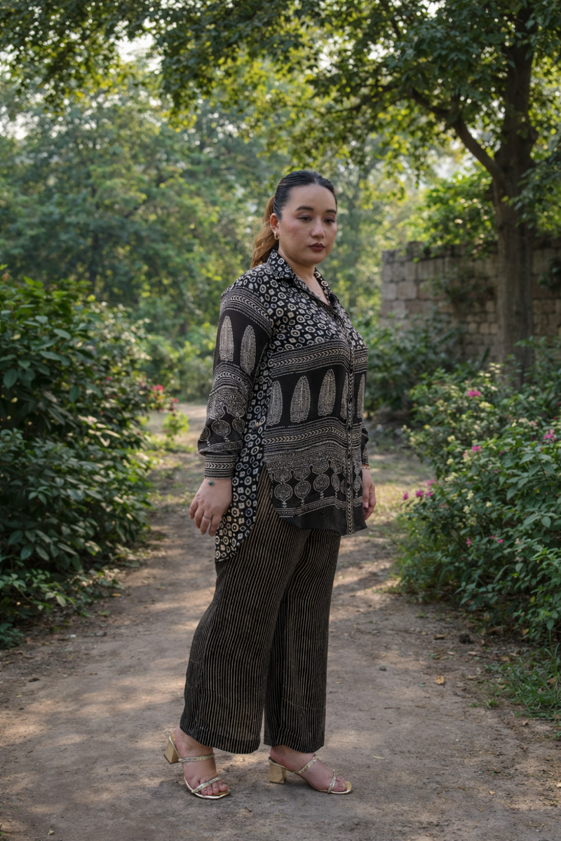 Derby Black Ajrakh Co-ord Set