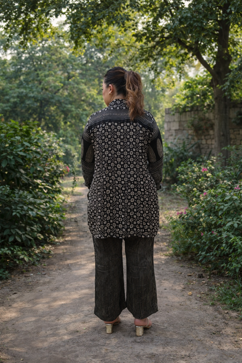 Derby Black Ajrakh Co-ord Set