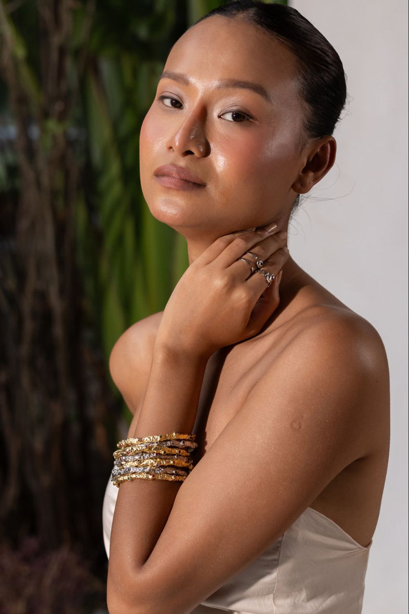 AC11G Love Burst 18k gold plated on brass bangle and bracelet by Aarjavee for women in Singapore
