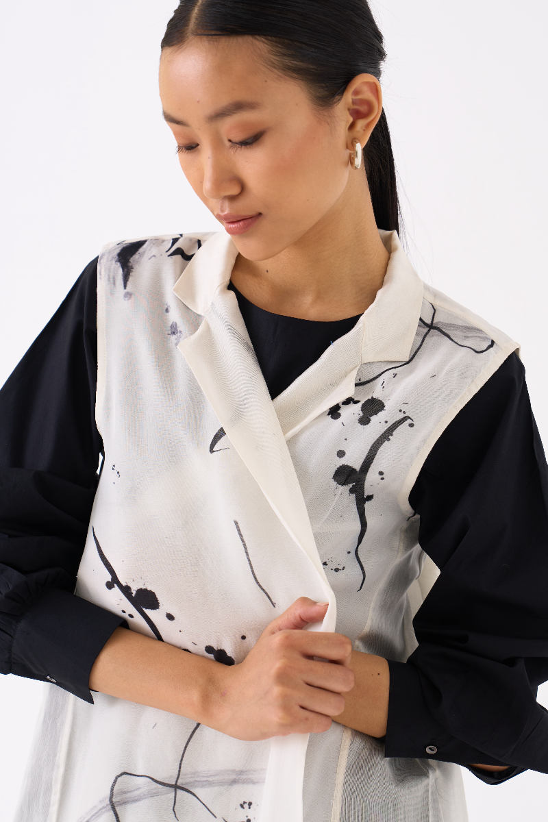 SLEEVELESS BACK PLEAT OVERLAY 
(SET OF 2)-BLACK poplin by THREE in black color for women in Singapore