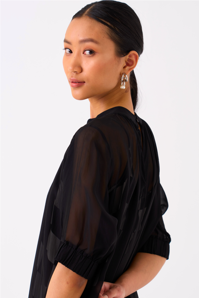SHEER BOTTOM FRILL DRESS
-BLACK organza by THREE in black color for women in Singapore