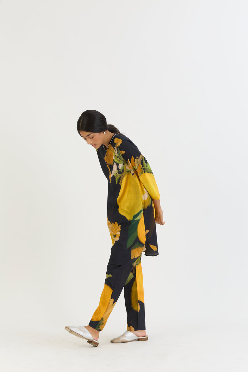 POMELLO SHORT KURTA SET cotton by Yam in yellow color for women in Singapore