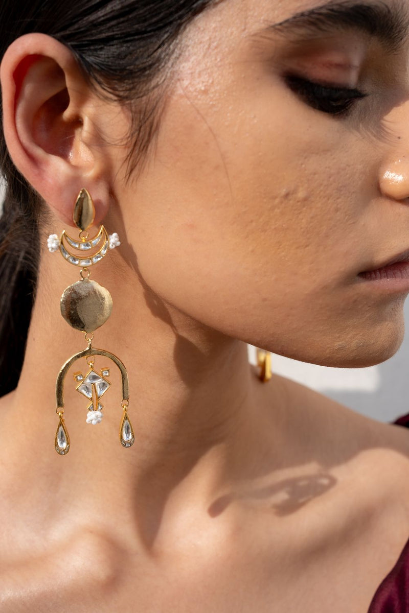 Tijori Earrings by Aarjavee in gold color for women in Singapore
