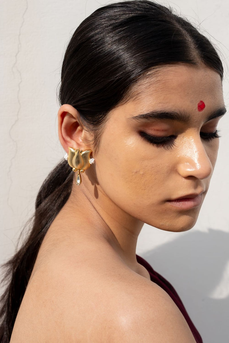 Padma Earrings by Aarjavee in gold color for women in Singapore