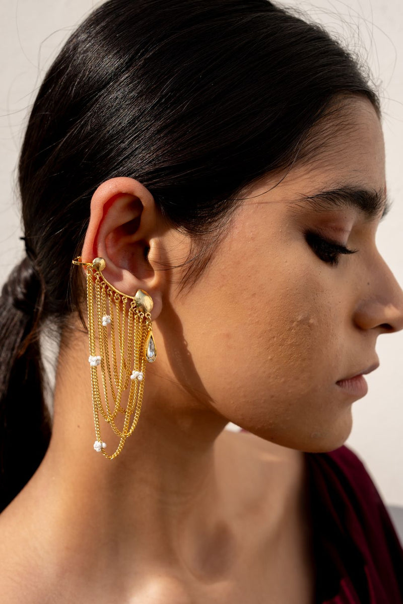 Lamhe Earrings by Aarjavee in gold color for women in Singapore