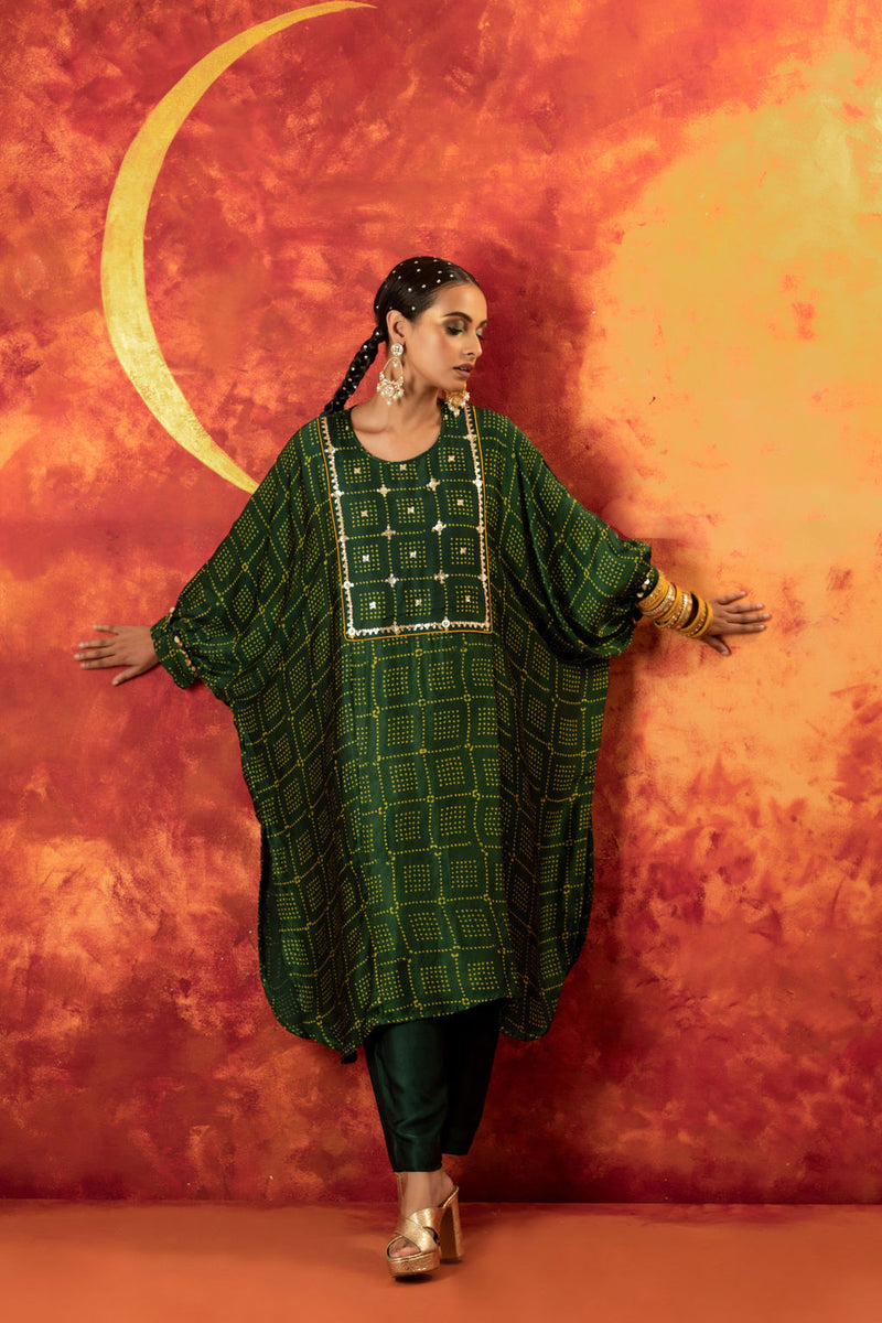 Hira AntiFit Ajrakh Green Kurta Set