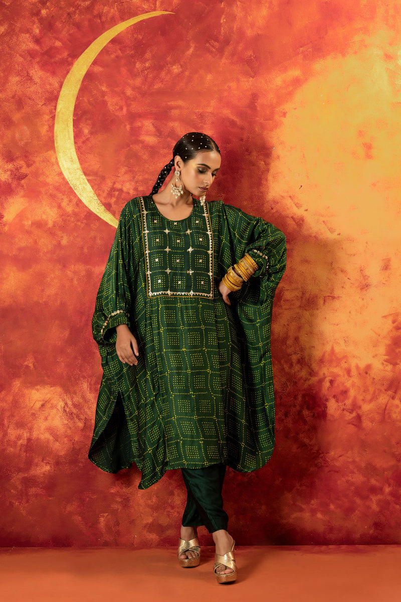 Hira AntiFit Ajrakh Green Kurta Set