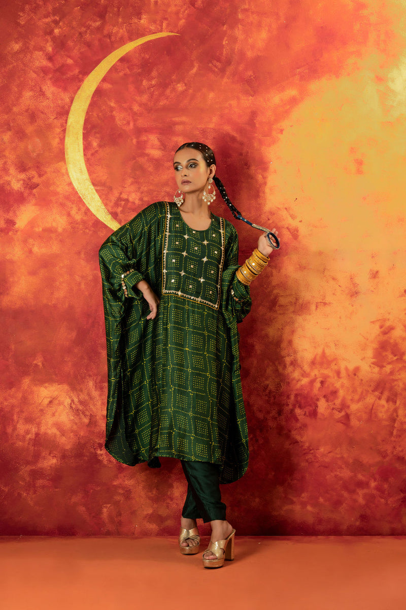 Hira AntiFit Ajrakh Green Kurta Set