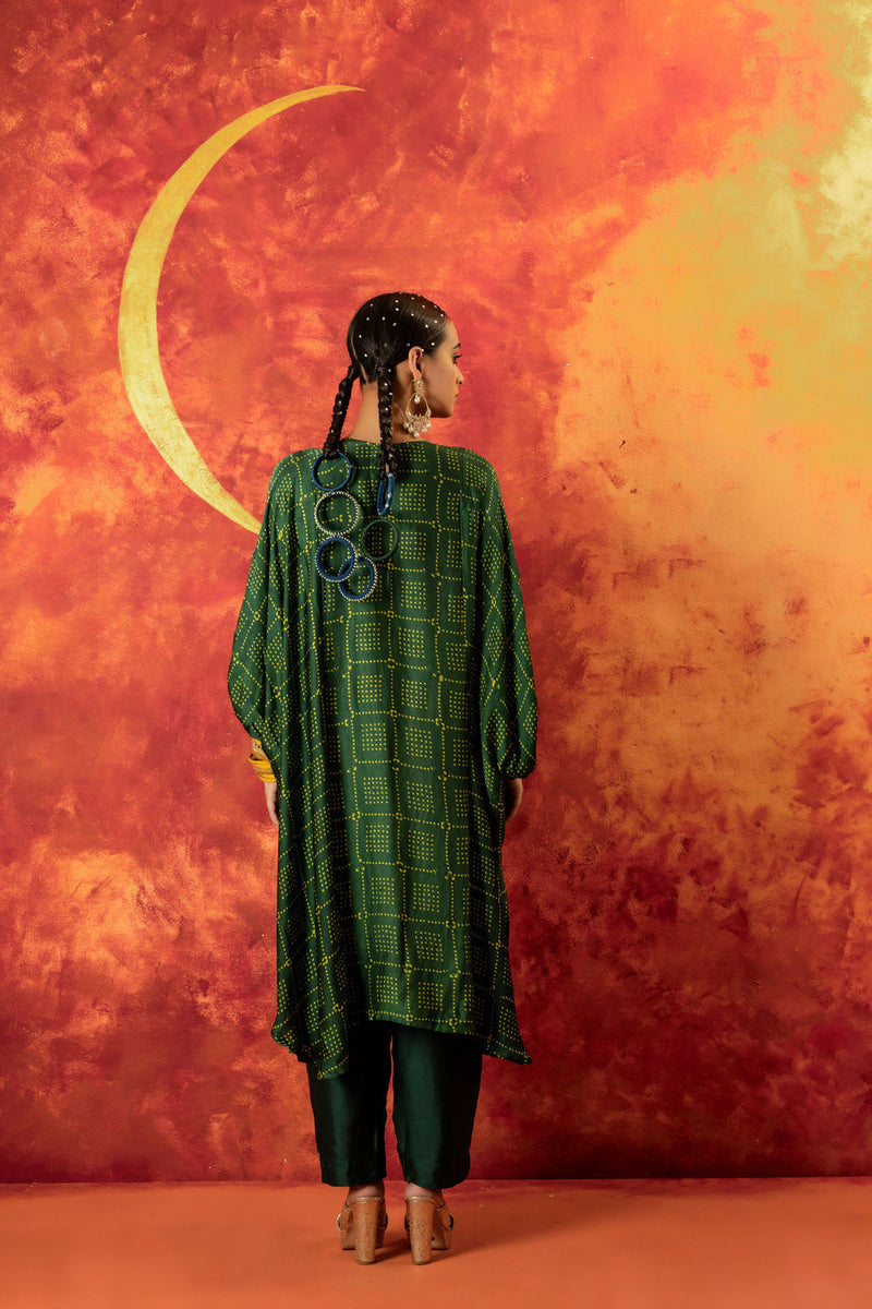 Hira AntiFit Ajrakh Green Kurta Set