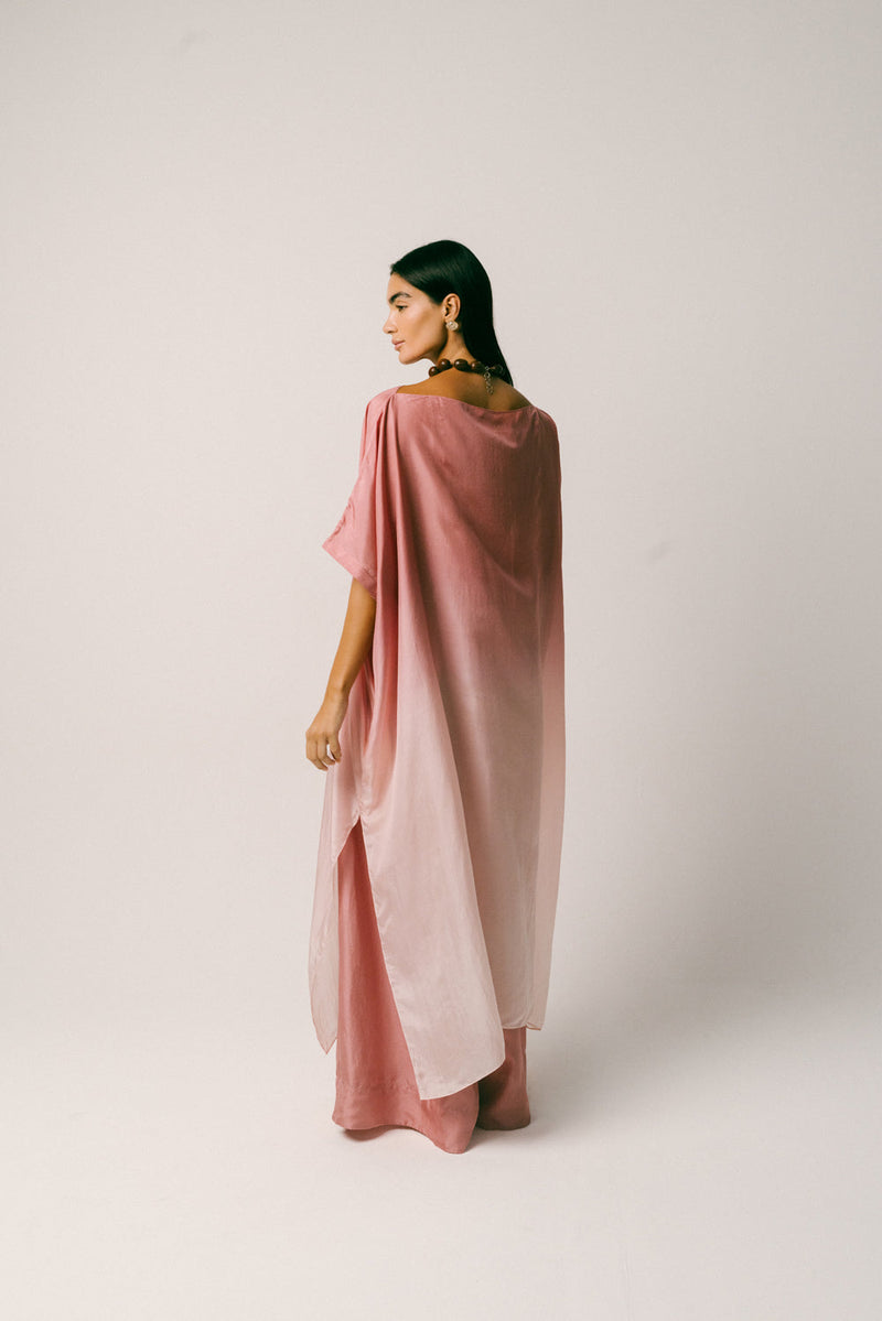 Bayu Silk Kaftan Set habutai silk co-ord set by Ituvana in rose for women in Singapore