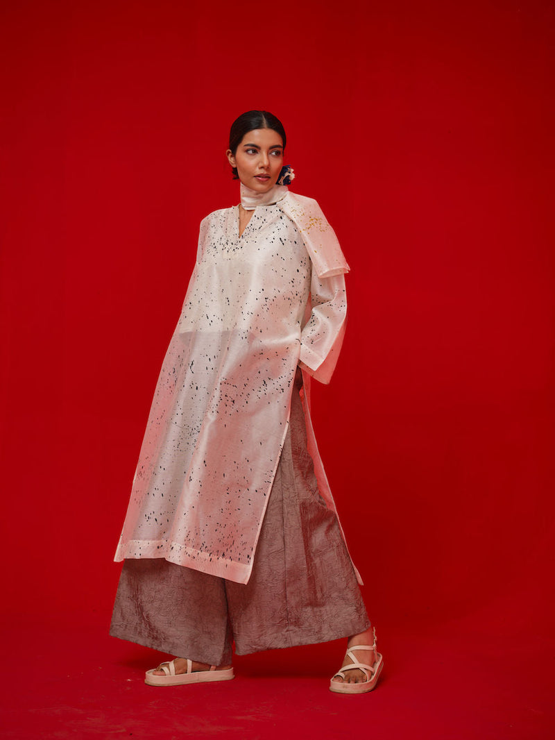Wander Tunic-Ivory + Black + Mustard silk chanderi tunics/kaftan by Stoique in ivory, black, mustard for women in Singapore