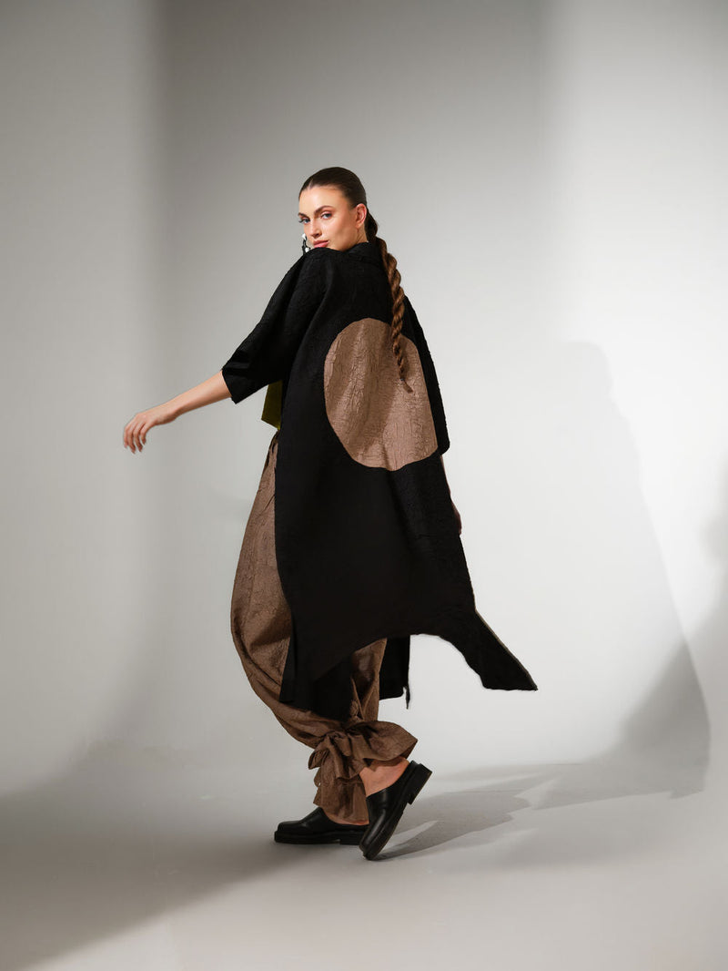 Grain Overlay-Black + Grey crushed silk jacket/overlay by Stoique in black, grey for women in Singapore