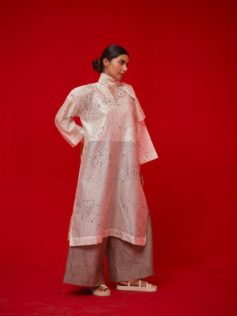 Wander Tunic-Ivory + Black + Mustard silk chanderi tunics/kaftan by Stoique in ivory, black, mustard for women in Singapore