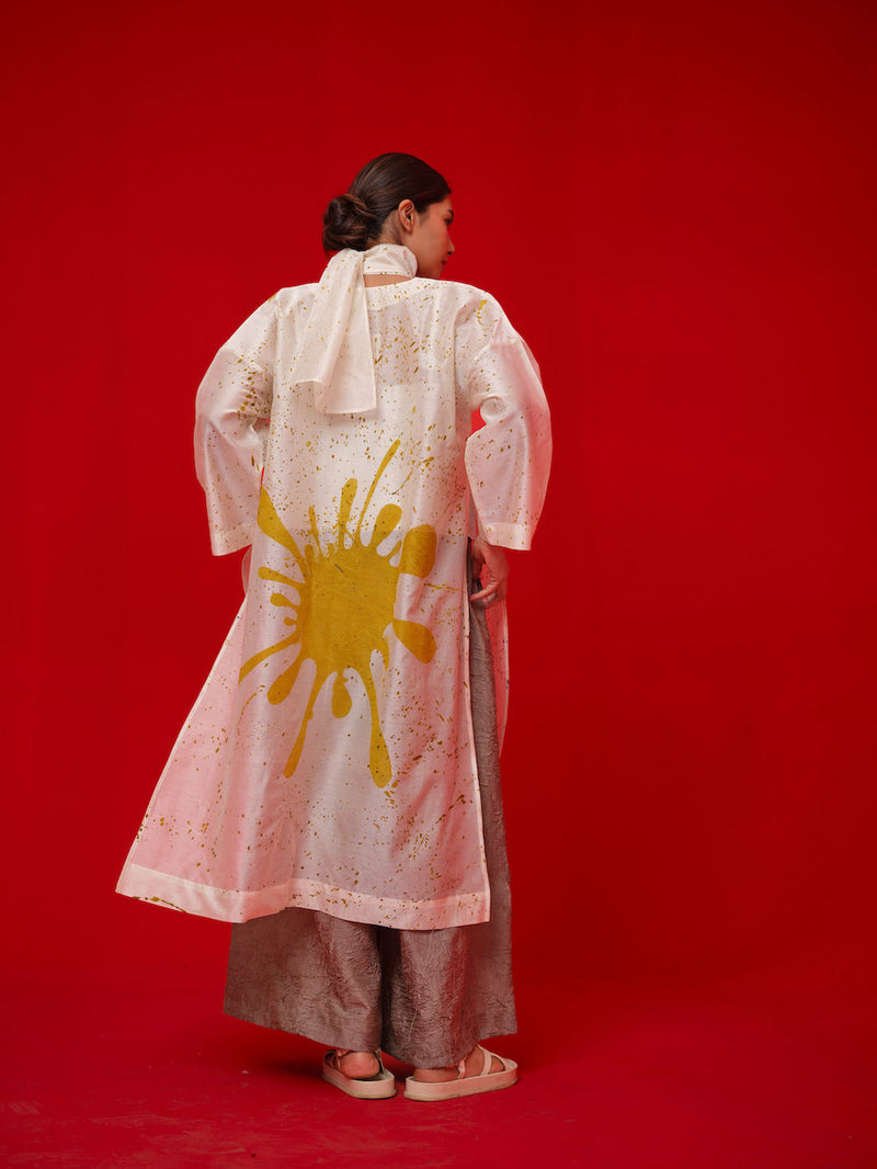 Wander Tunic-Ivory + Black + Mustard silk chanderi tunics/kaftan by Stoique in ivory, black, mustard for women in Singapore