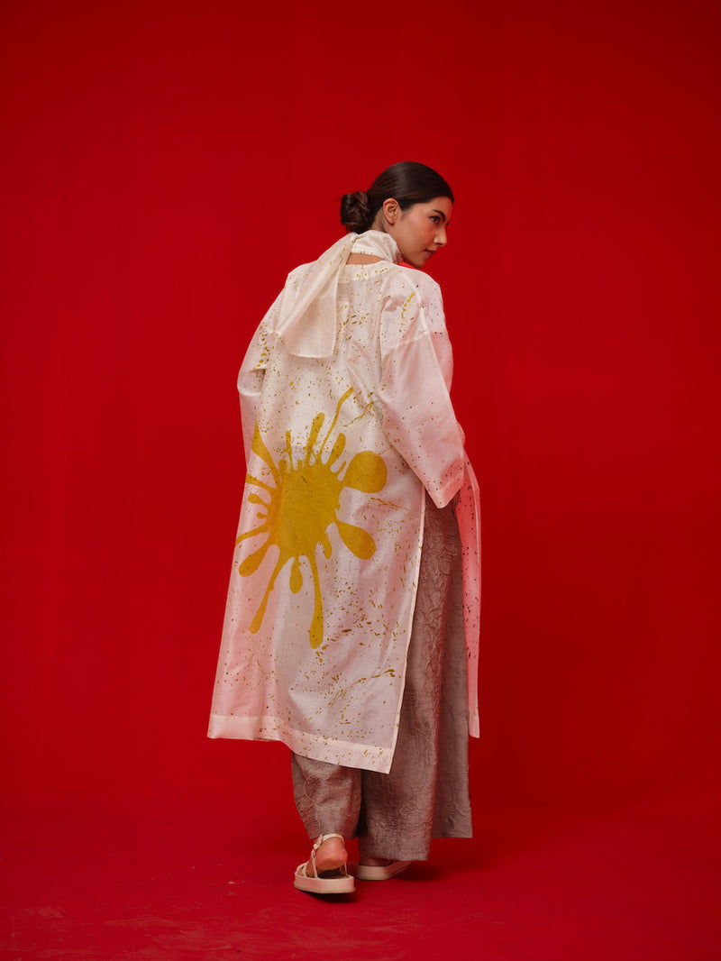 Wander Tunic-Ivory + Black + Mustard silk chanderi tunics/kaftan by Stoique in ivory, black, mustard for women in Singapore