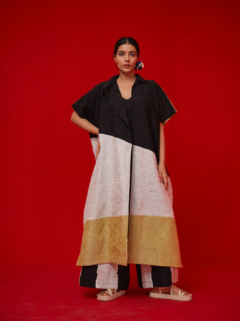 Awaken Tunic-Black + Ivory + Yellow crushed silk tunics/kaftan by Stoique in black, ivory, yellow for women in Singapore