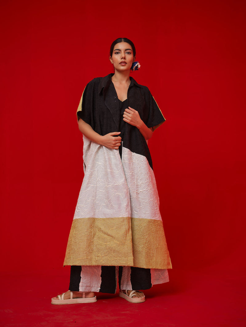 Awaken Tunic-Black + Ivory + Yellow crushed silk tunics/kaftan by Stoique in black, ivory, yellow for women in Singapore