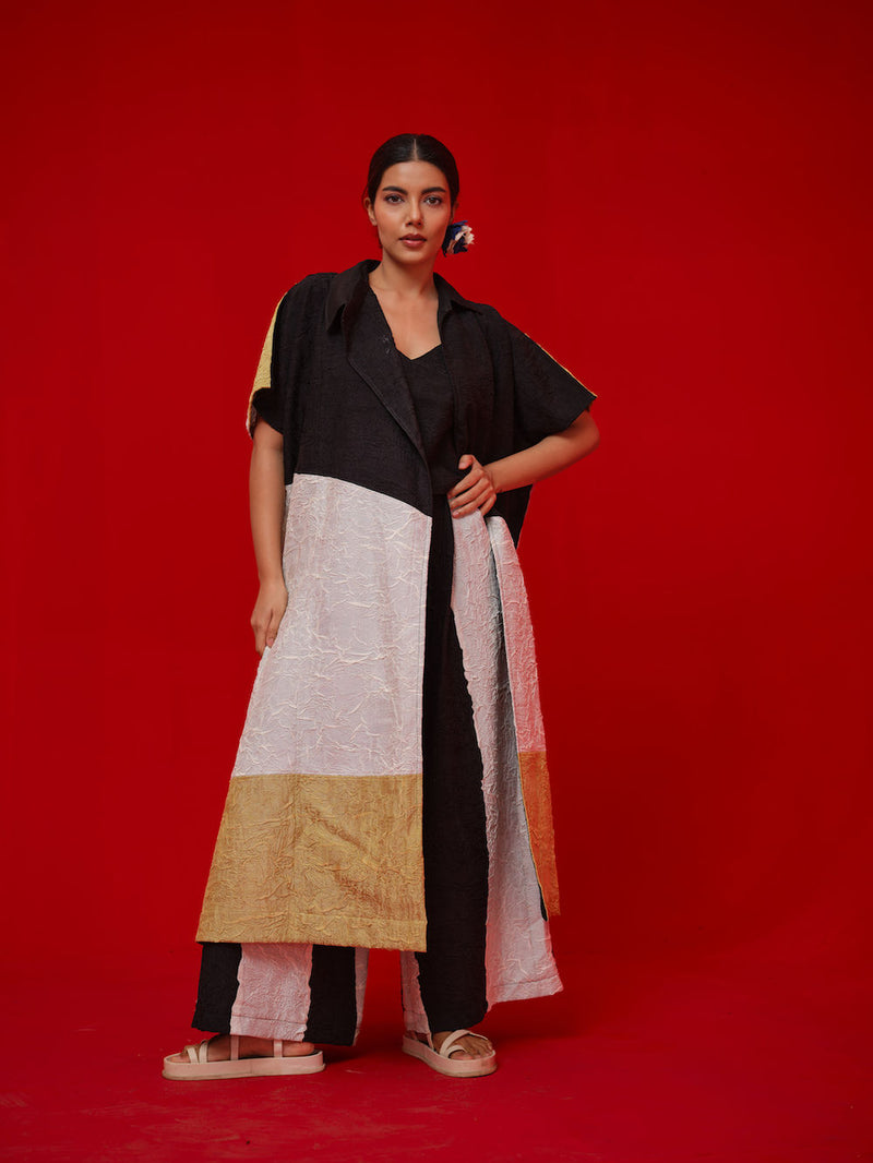 Awaken Tunic-Black + Ivory + Yellow crushed silk tunics/kaftan by Stoique in black, ivory, yellow for women in Singapore