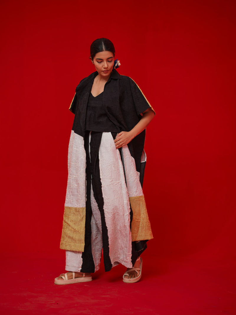 Awaken Tunic-Black + Ivory + Yellow crushed silk tunics/kaftan by Stoique in black, ivory, yellow for women in Singapore