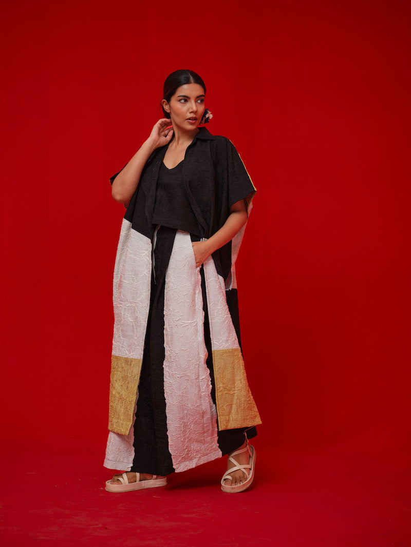 Awaken Tunic-Black + Ivory + Yellow crushed silk tunics/kaftan by Stoique in black, ivory, yellow for women in Singapore