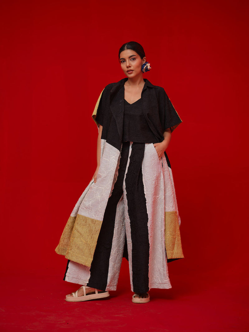 Awaken Tunic-Black + Ivory + Yellow crushed silk tunics/kaftan by Stoique in black, ivory, yellow for women in Singapore