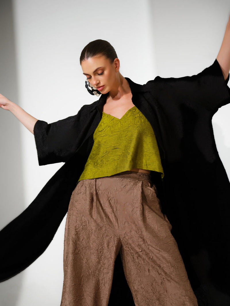 Grain Overlay-Black + Grey crushed silk jacket/overlay by Stoique in black, grey for women in Singapore