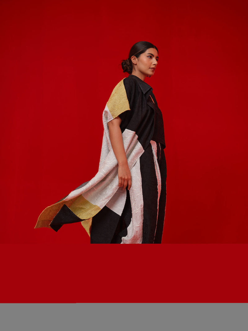 Awaken Tunic-Black + Ivory + Yellow crushed silk tunics/kaftan by Stoique in black, ivory, yellow for women in Singapore