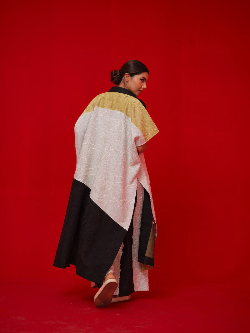 Awaken Tunic-Black + Ivory + Yellow crushed silk tunics/kaftan by Stoique in black, ivory, yellow for women in Singapore