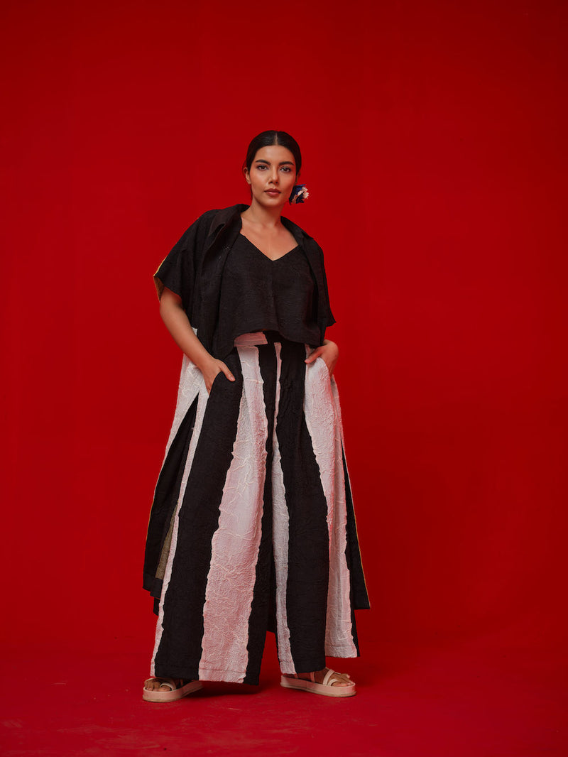 Union Pants-Black + Natural crushed silk pant/trouser by Stoique in black, natural for women in Singapore