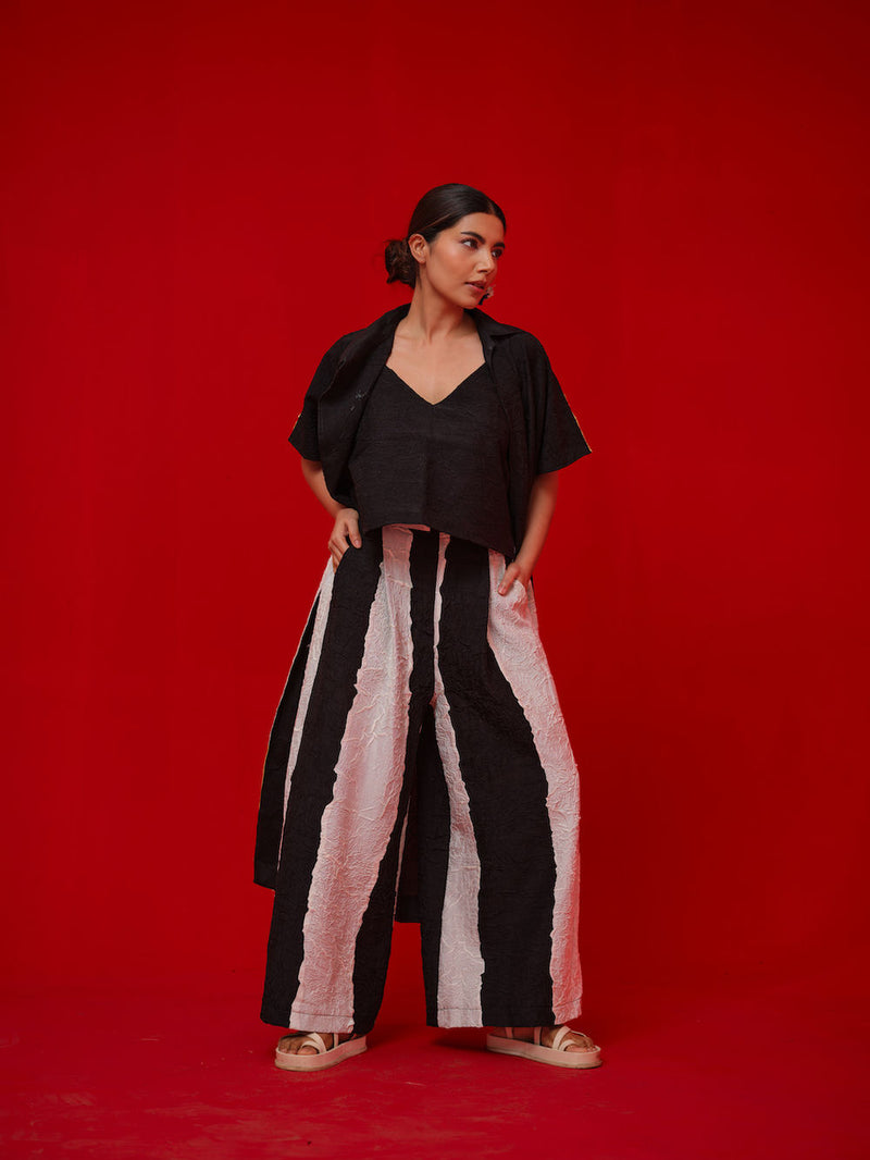 Union Pants-Black + Natural crushed silk pant/trouser by Stoique in black, natural for women in Singapore