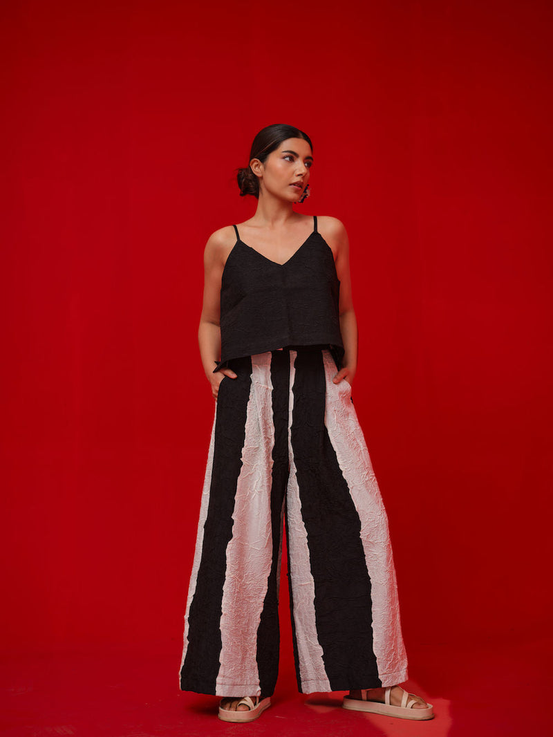 Union Pants-Black + Natural crushed silk pant/trouser by Stoique in black, natural for women in Singapore