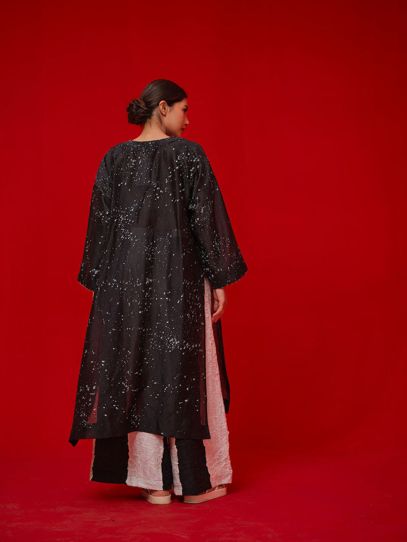 Seek Tunic-Black + Natural silk chanderi tunics/kaftan by Stoique in black, natural for women in Singapore