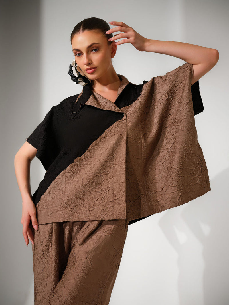 Emerge Overlay-Grey + Black crushed silk jacket/overlay by Stoique in grey, black for women in Singapore