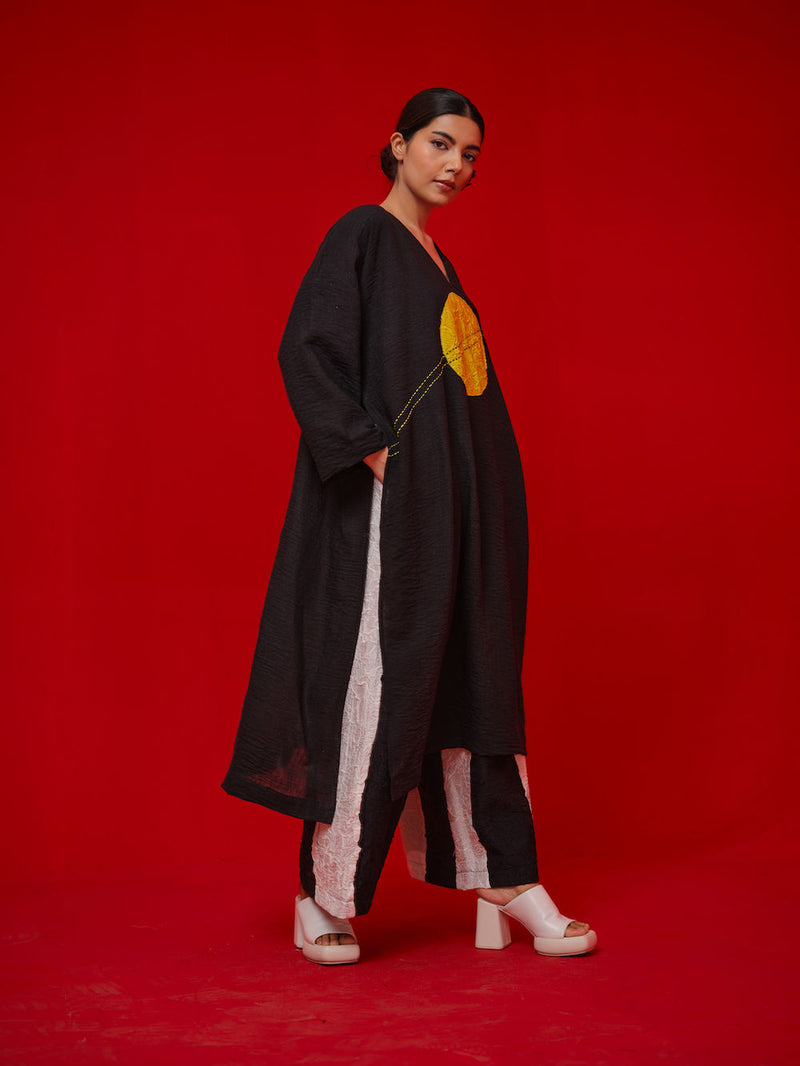 Rock Salt Tunic-Black + Yellow linen tunics/kaftan by Stoique in black, yellow for women in Singapore
