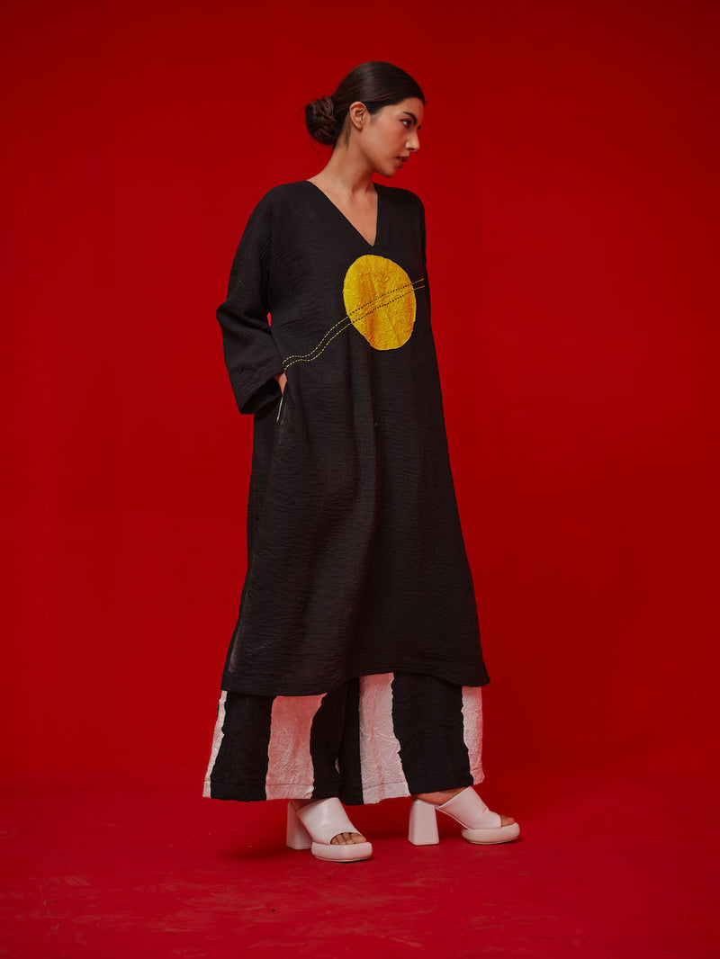 Rock Salt Tunic-Black + Yellow linen tunics/kaftan by Stoique in black, yellow for women in Singapore