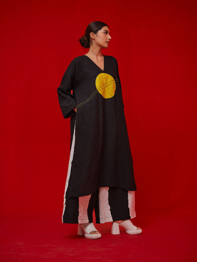 Rock Salt Tunic-Black + Yellow linen tunics/kaftan by Stoique in black, yellow for women in Singapore