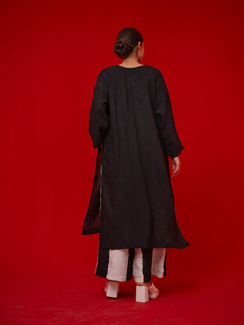 Rock Salt Tunic-Black + Yellow linen tunics/kaftan by Stoique in black, yellow for women in Singapore