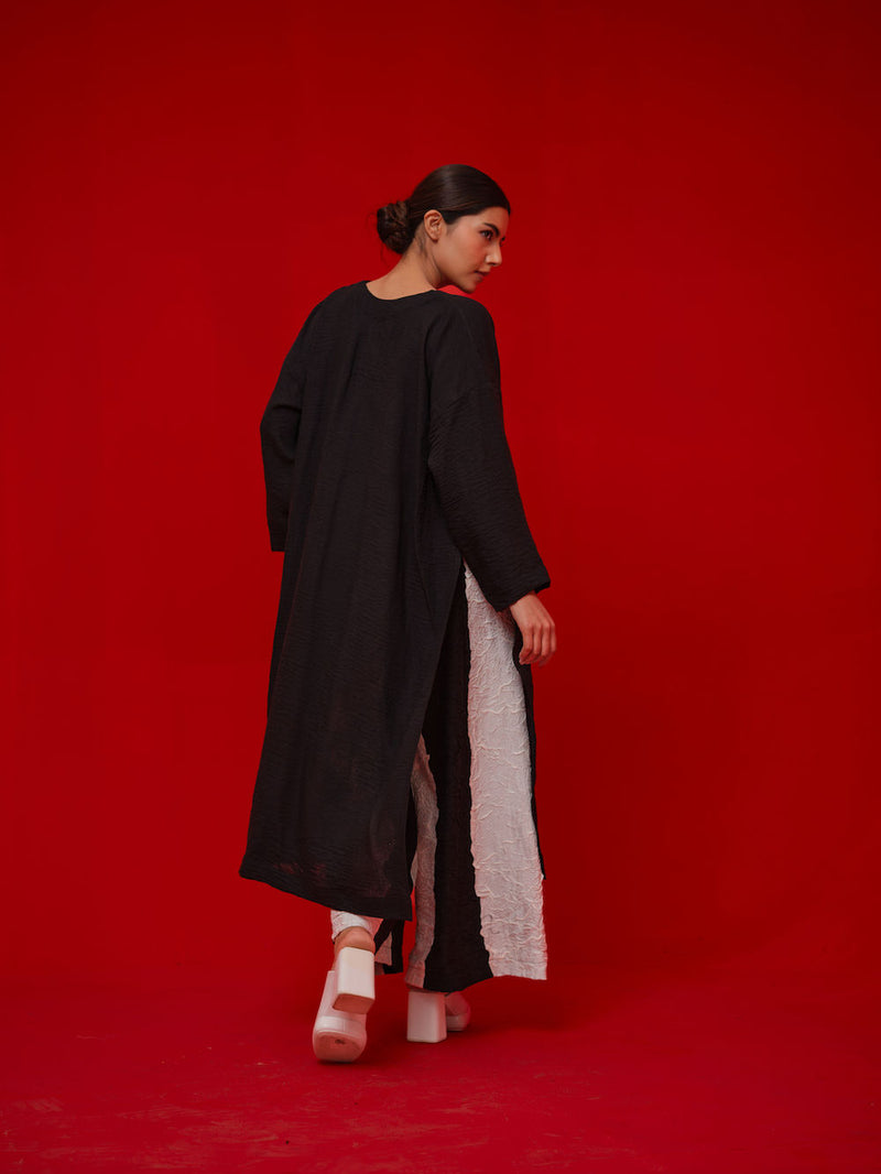 Rock Salt Tunic-Black + Yellow linen tunics/kaftan by Stoique in black, yellow for women in Singapore