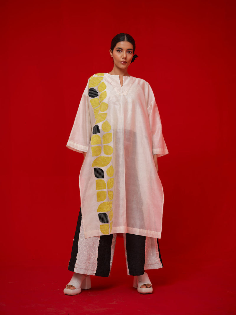 Align Tunic-Ivory + Yellow + Black silk chanderi tunics/kaftan by Stoique in ivory, yellow, black for women in Singapore