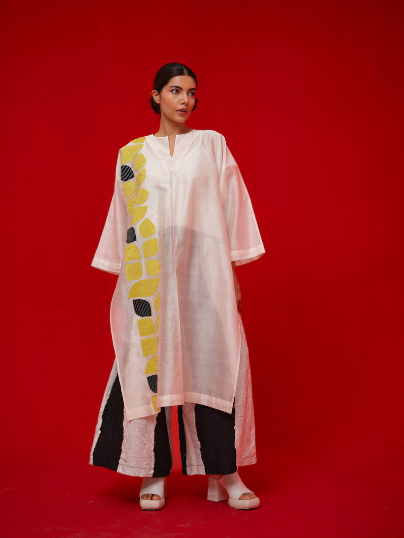 Align Tunic-Ivory + Yellow + Black silk chanderi tunics/kaftan by Stoique in ivory, yellow, black for women in Singapore