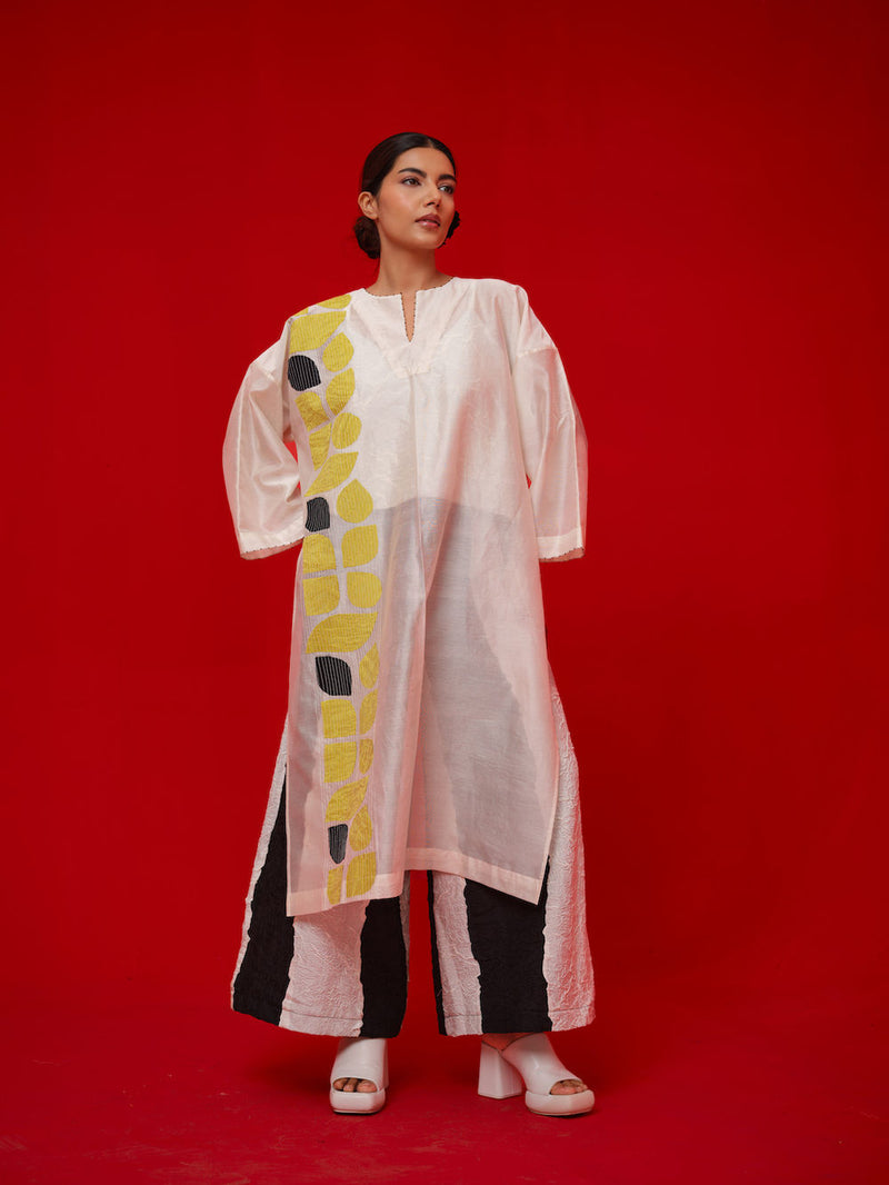 Align Tunic-Ivory + Yellow + Black silk chanderi tunics/kaftan by Stoique in ivory, yellow, black for women in Singapore