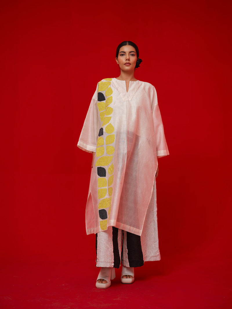 Align Tunic-Ivory + Yellow + Black silk chanderi tunics/kaftan by Stoique in ivory, yellow, black for women in Singapore