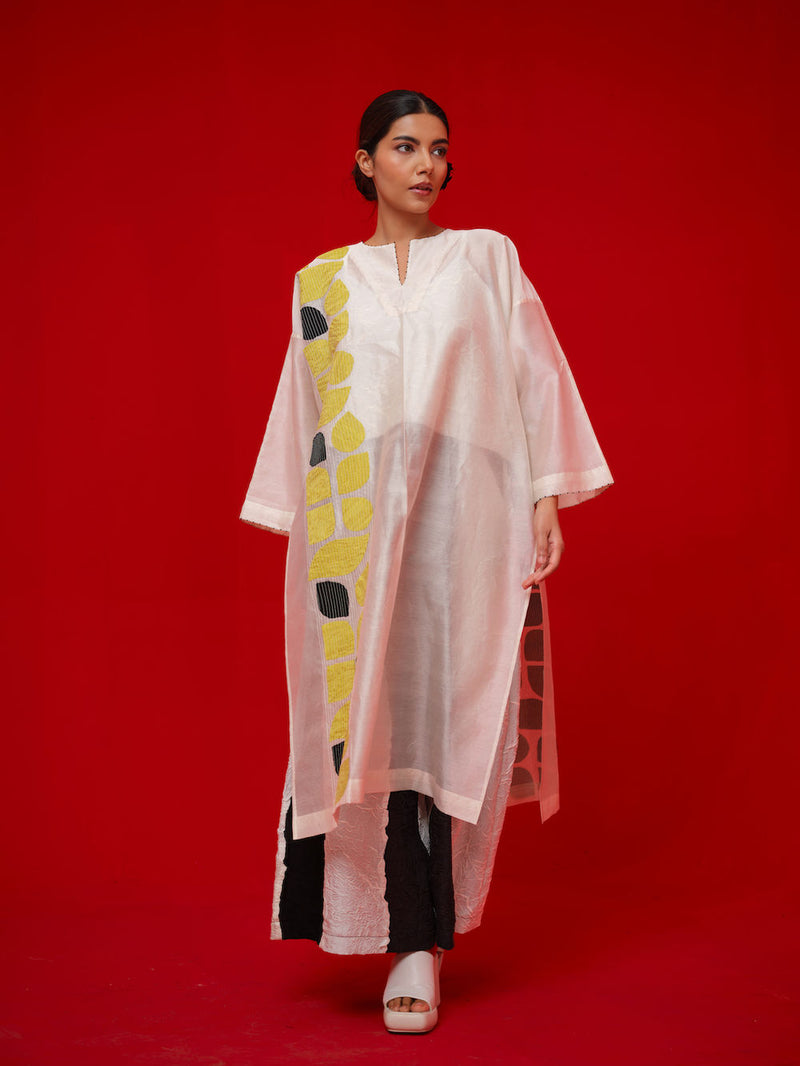 Align Tunic-Ivory + Yellow + Black silk chanderi tunics/kaftan by Stoique in ivory, yellow, black for women in Singapore