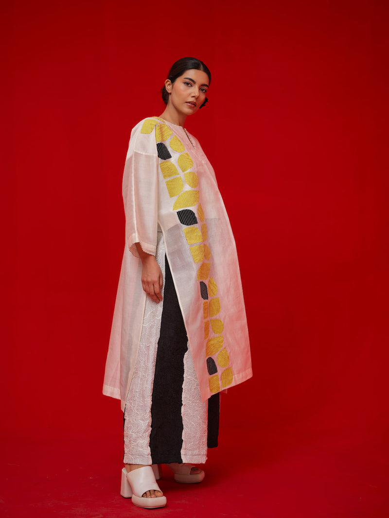 Align Tunic-Ivory + Yellow + Black silk chanderi tunics/kaftan by Stoique in ivory, yellow, black for women in Singapore