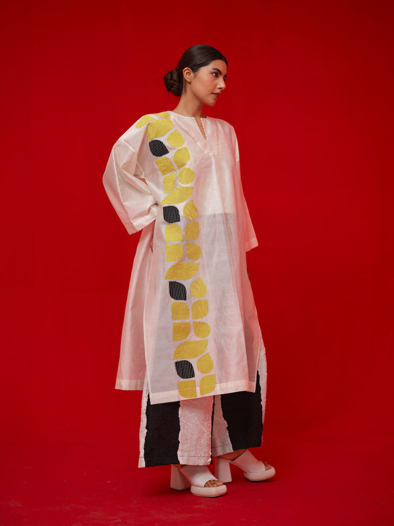 Align Tunic-Ivory + Yellow + Black silk chanderi tunics/kaftan by Stoique in ivory, yellow, black for women in Singapore