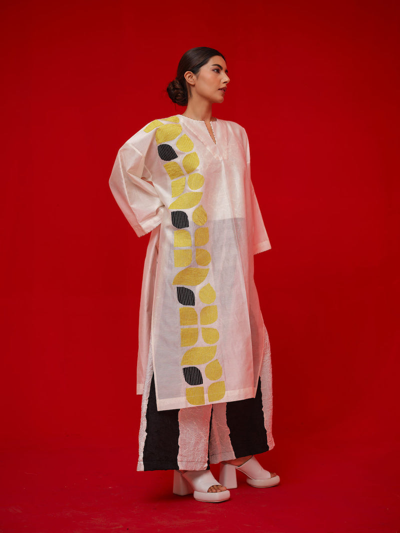 Align Tunic-Ivory + Yellow + Black silk chanderi tunics/kaftan by Stoique in ivory, yellow, black for women in Singapore
